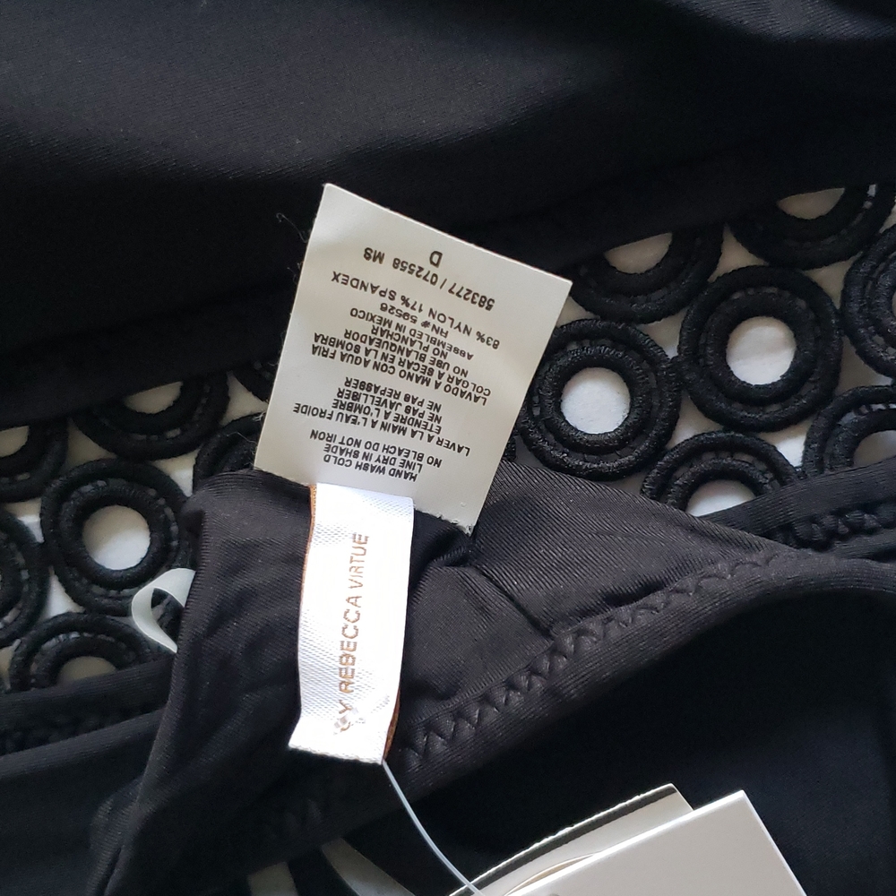 BECCA New BRA High Neck Bikini Top with Lace Macramé Inset NWT BLACK Sz D - Picture 9 of 15
